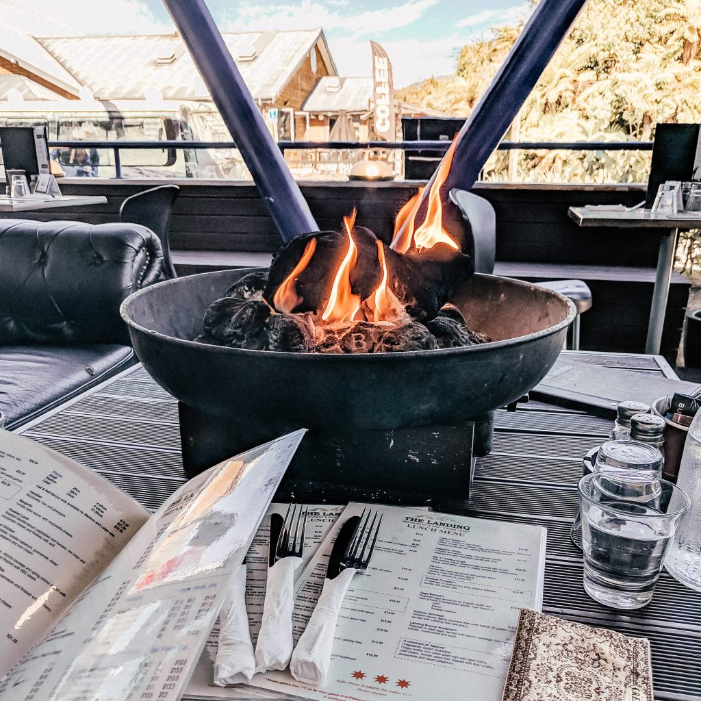 Overlooking a firepit at a restaurant in Franz Josef Glacier