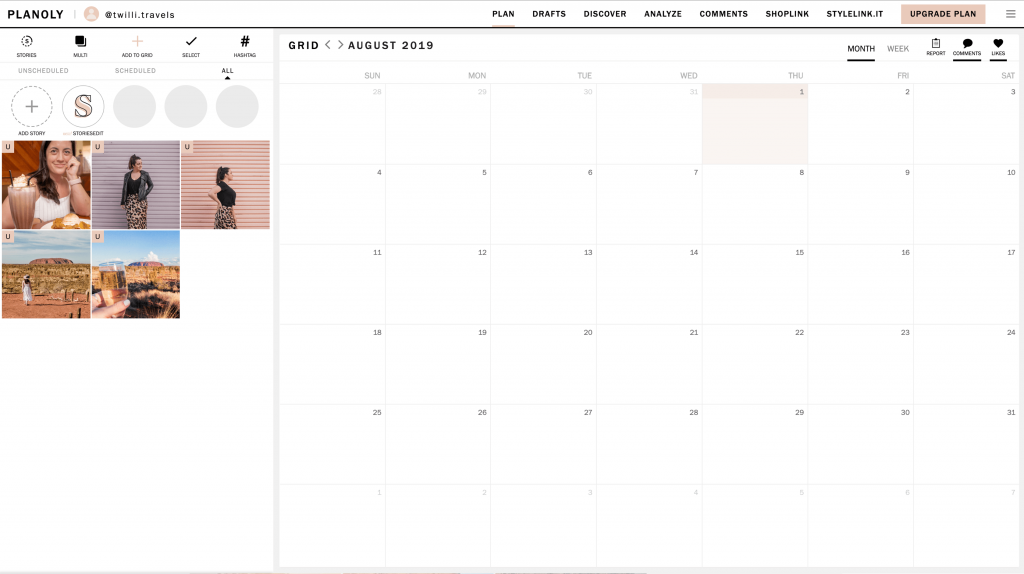 Planoly Instagram planner - desktop