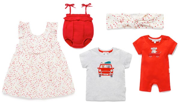 Christmas themed baby clothes in red and white