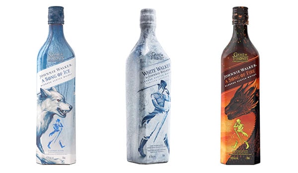 3 bottles of Game of Thrones themed whisky