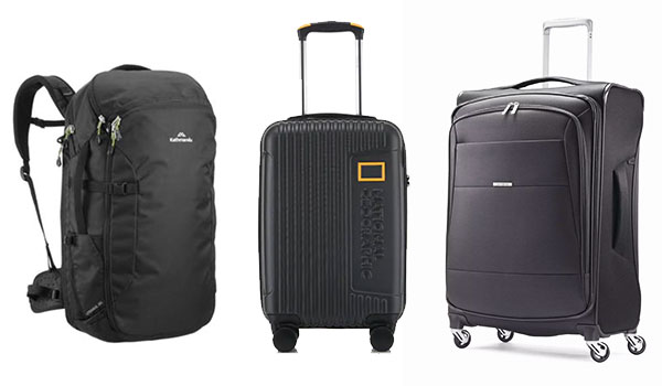 Backpack and 2 different types of spinner suitcases