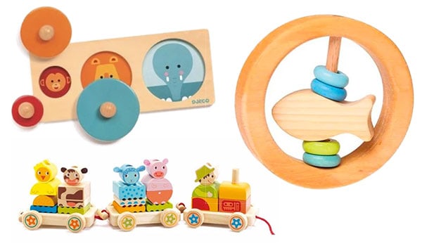 Wooden baby toys, puzzles and games