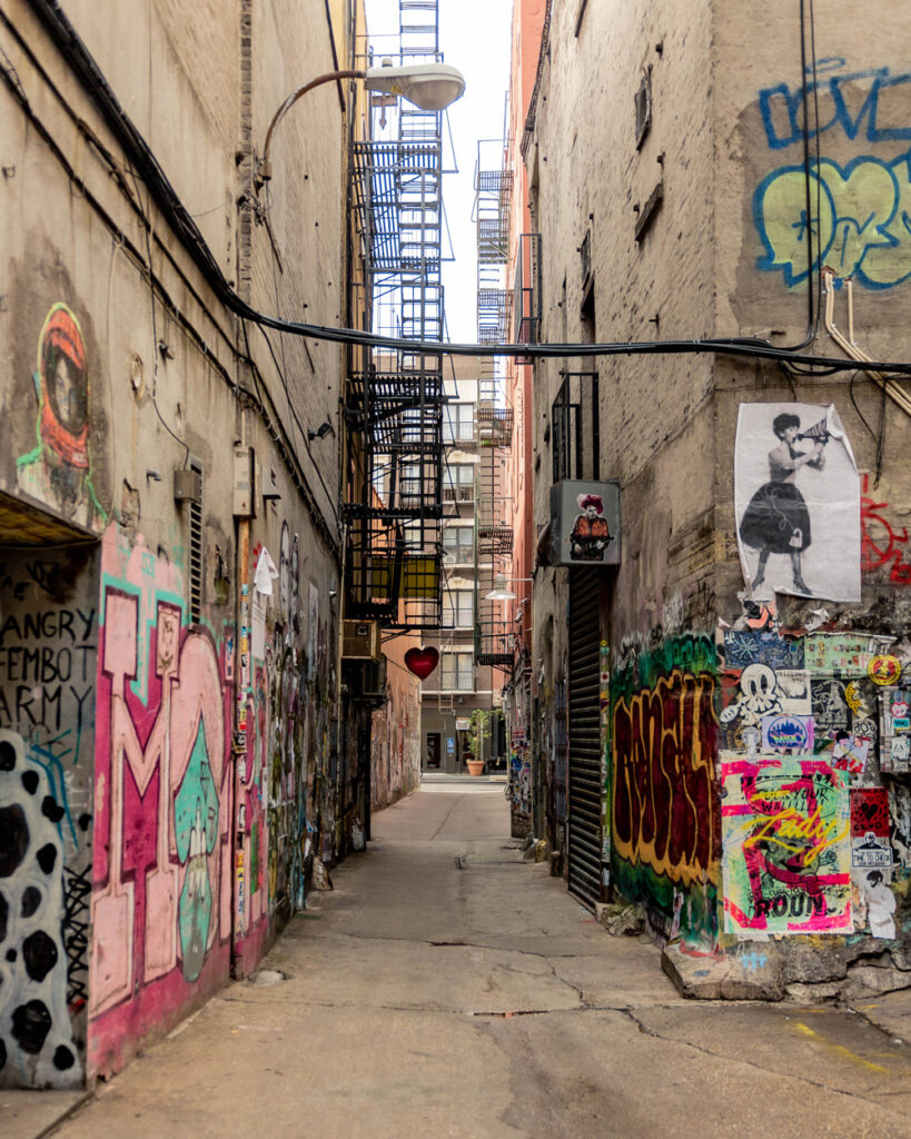 New York City alleyway with graffiti and art