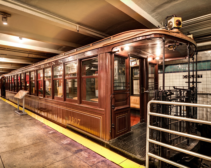 Old vintage subway car in New York Transit Museum